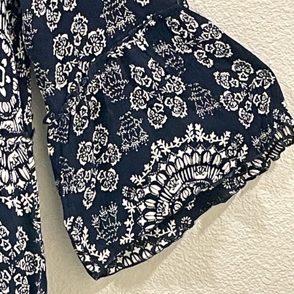 NWT ELAN "Charli" Mini Dress Bell Sleeve Tiered Paisley Navy Woman Size XL - Picture 5 of 9